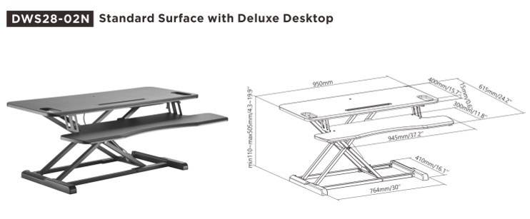 Brateck Gas Spring Sit Stand Desk Converter (950x615x110~505mm)with Keyboard Tray Deck(Standard MDF Board Surface thumbnail 3