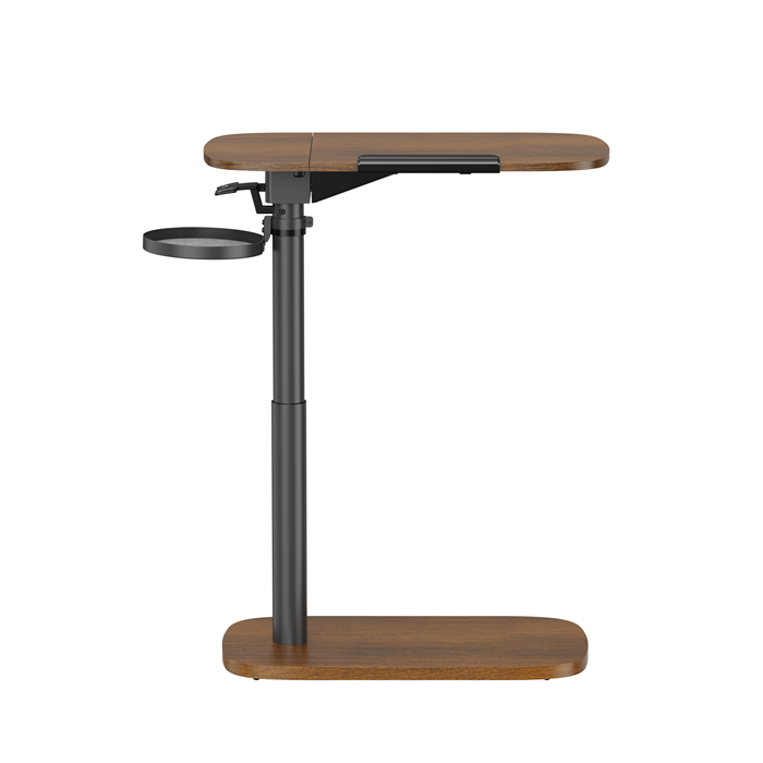 Brateck Storage-Savvy Height Adjustable Mobile Side Table, Gas-Lift Sit-Stand Desk, tabletop 723×400mm, weight capacity 10kg (Walnut) gallery 2