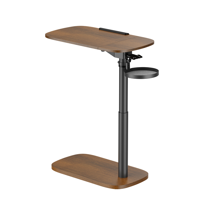 Brateck Storage-Savvy Height Adjustable Mobile Side Table, Gas-Lift Sit-Stand Desk, tabletop 723×400mm, weight capacity 10kg (Walnut) gallery 4