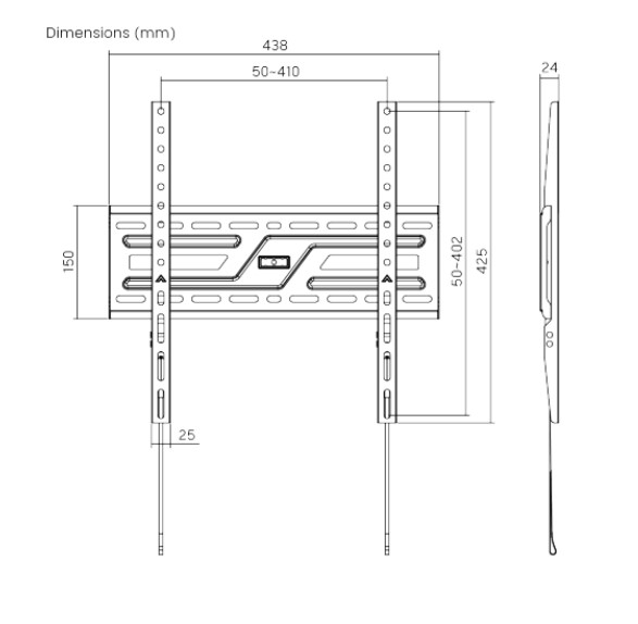 Brateck KL38-44F Large-Screen Compact Fixed TV Wall Mount Fit Screen Size: 32"-75" Up to  75kg, Fit Curved TV, 24x438x425mm thumbnail 3