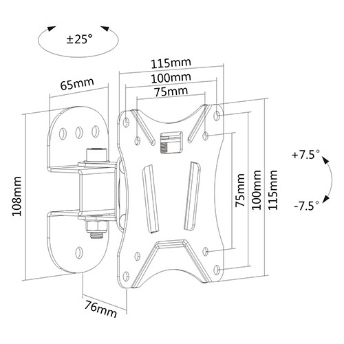 Brateck LCD Economy Pivot TV Wall Mount Bracket VESA 75 x75mm/100 x100mm 13"-27" LCD Panel Up to 25kg thumbnail 2