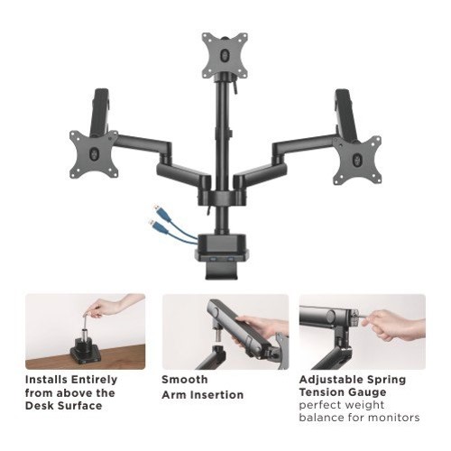 Brateck Triple Monitor Aluminum Slim Pole Held Mechanical Spring Monitor Arm Fit Most 17"-27" Monitors Up to 7kg per screen VESA 75x75/100x100 thumbnail 3