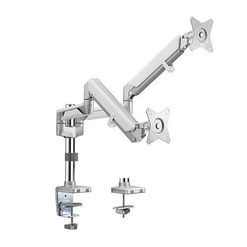 Brateck Dual Monitors Pole-Mounted Epic Gas Spring Aluminum Monitor Arm Fit Most 17"-32" Monitors, Up to 9kg per screen VESA 75x75/100x100 Grey