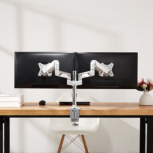 Brateck Dual Monitors Pole-Mounted Epic Gas Spring Aluminum Monitor Arm Fit Most 17"-32" Monitors, Up to 9kg per screen VESA 75x75/100x100 Grey gallery 3