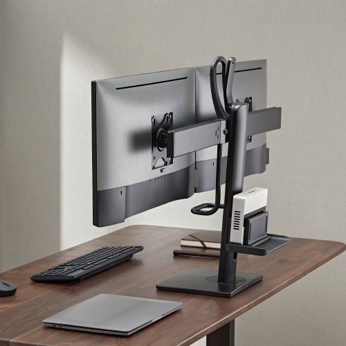 Brateck Dual Screens Vertical Lift Monitor Stand With Thin Client CPU Mount  Fit Most 17"-27" Monitor Up to 6kg per screen VESA 100x100,75x75 thumbnail 2