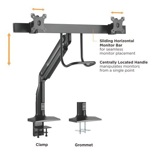 Brateck Dual Monitors Select Gas Spring Aluminum Monitor Arm Fit Most 17‘-35’ Monitors Up to 10kg per screen VESA 75x75/100x100 thumbnail 4