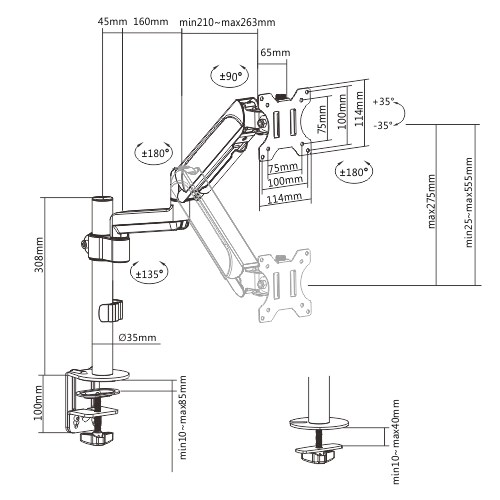 Brateck Single Monitor Pole-Mounted Gas Spring Monitor Arm Fit Most 17" - 32" Monitor Up to 9Kg Per screen VESA 75x75/100x100 gallery 3