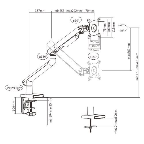 Brateck Single Monitor Premium Slim Aluminum Spring-Assisted Monitor Arm Fix Most 17"-32" Monitor Up to 9kg per screen VESA 75x75/100x100 - White gallery 2