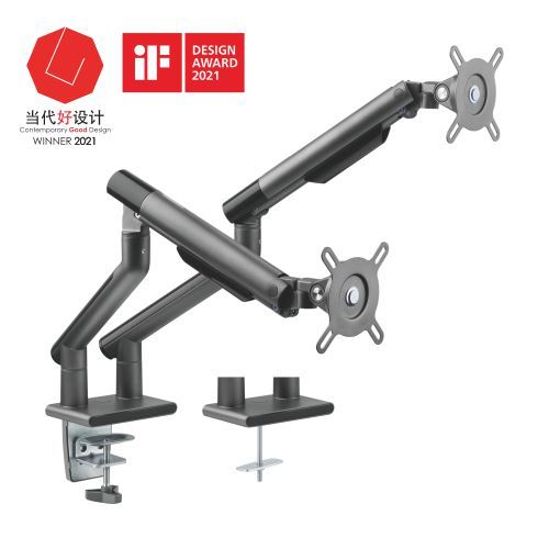 Brateck Dual Monitor Premium Slim Aluminum Spring-Assisted Monitor Arm Fix Most 17"-32" Monitor Up to 9kg per screen VESA 75x75/100x100 (Grey)