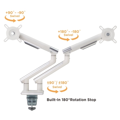 Brateck Dual Monitor Premium Slim Aluminum Spring-Assisted Monitor Arm Fix Most 17"-32" Monitor Up to 9kg per screen VESA 75x75/100x100 (White) thumbnail 4
