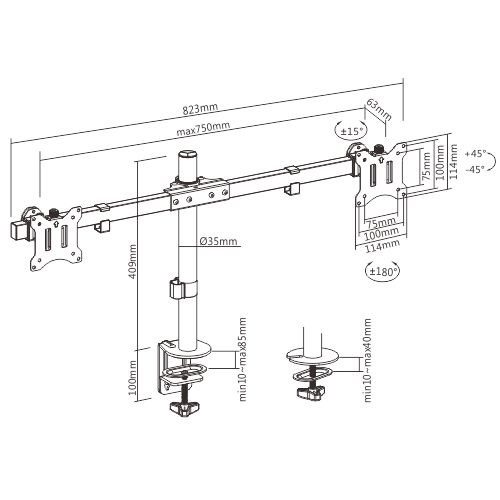 Brateck Pole Mount Dual-Screen Monitor Mount Fit Most 17"-32" Monitors, Weight Capacity (per screen): 9kg VESA 75x75/100x100 thumbnail 4