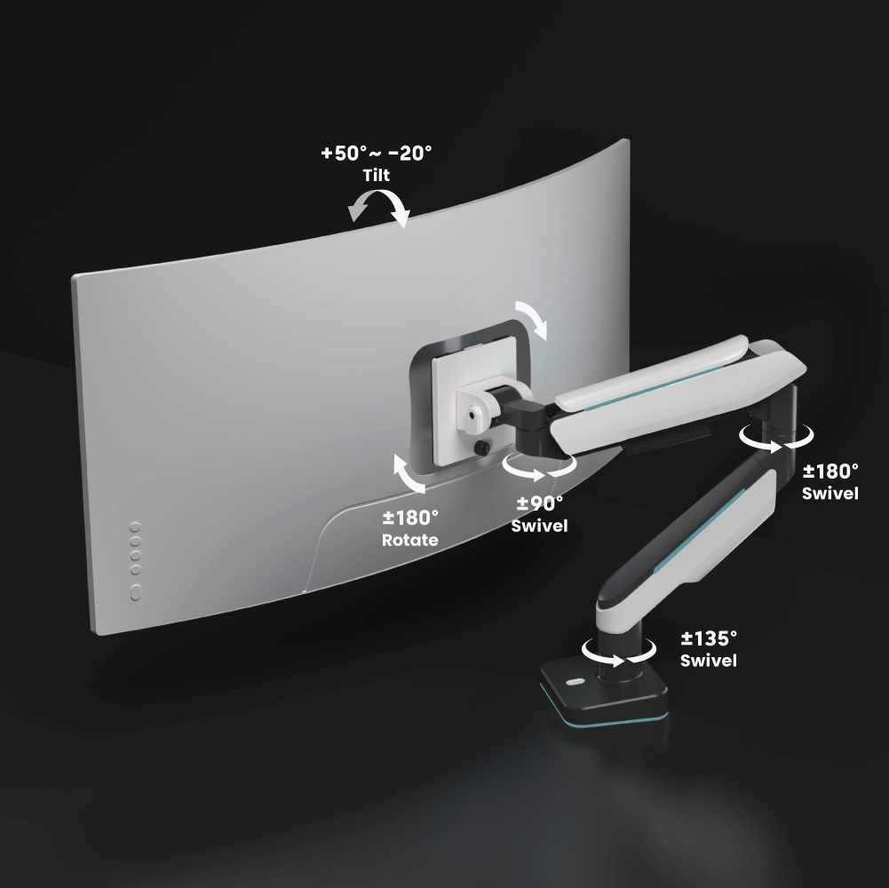 Brateck Single Heavy-Duty Gaming Monitor Arm Fit Most 17"-49" Monitor Up to 20KG, Fit Curved Monitor,  VESA 75x75,100x100 thumbnail 3