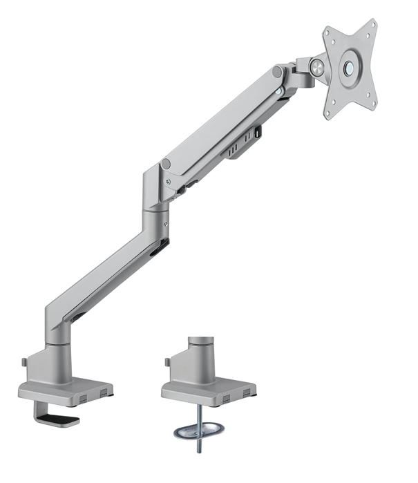 Brateck Single Monitor Thin Gas Spring Monitor Arm Fit Most 17"-32" Monitors, Up to 9kg per screen VESA 75x75/100x100 Matte Silver