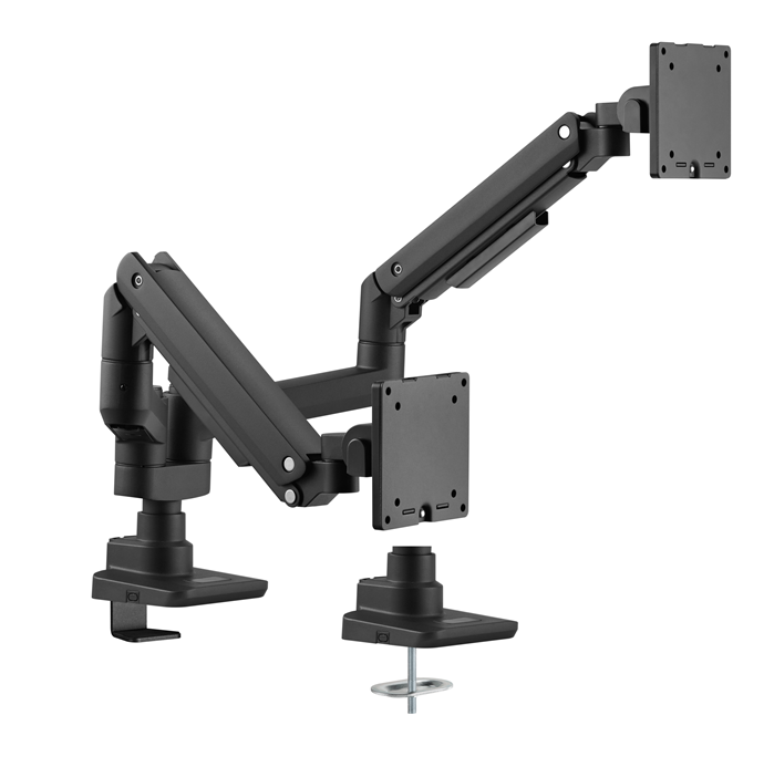 Brateck Fabulous Pole-Mounted Gas Spring Dual Monitor Arm Fit Most 17"-35" Monitors, Up to 20kg per screen VESA 75x75/100x100 Fine Texture Black （LS）