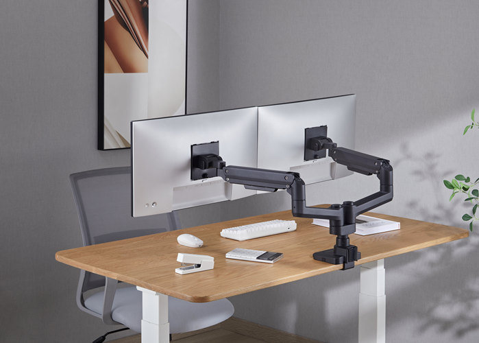 Brateck Fabulous Pole-Mounted Gas Spring Dual Monitor Arm Fit Most 17"-35" Monitors, Up to 20kg per screen VESA 75x75/100x100 Fine Texture Black （LS） thumbnail 4