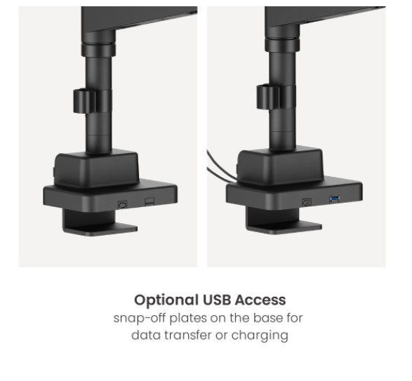 Brateck LDT80-C024UCP Matte Black Super Heavy-Duty Pole-Mounted Gas Spring Dual Monitor Arm with USB-A and USB-C Ports For most 24"-57" Monitors gallery 3