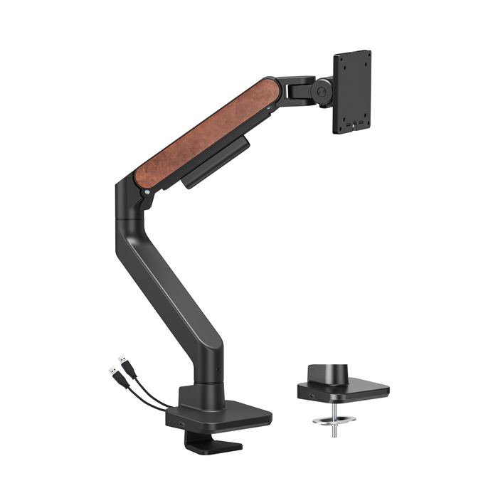 Brateck LDT81N-C012UC Fusion Heavy-Duty Gas Spring Monitor Arm with USB-A/USB-C Ports For most 17"~49" Monitors, Fine Texture Black(New)