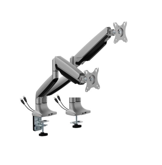Brateck LDT82-C024UC Dual Screen Heavy-Duty Gas Spring Monitory Arm with USB Ports For most 17"~35" Monitors, Matte Silver