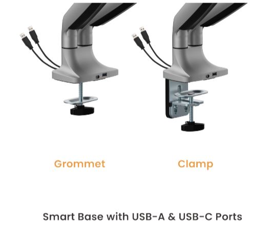 Brateck LDT82-C024UC Dual Screen Heavy-Duty Gas Spring Monitory Arm with USB Ports For most 17"~35" Monitors, Matte Silver thumbnail 3
