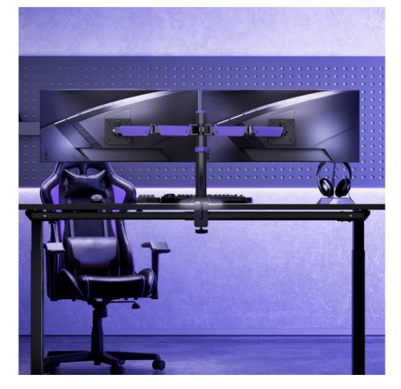 Brateck LDT89-C024L Matte Black Amethyst Articulating RGB Lighting Gaming Dual Monitor Arm, Fit Screen Size: 17"-32" thumbnail 2