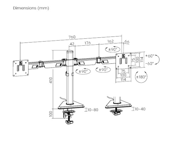 Brateck LDT89-C024L Matte Black Amethyst Articulating RGB Lighting Gaming Dual Monitor Arm, Fit Screen Size: 17"-32" thumbnail 3