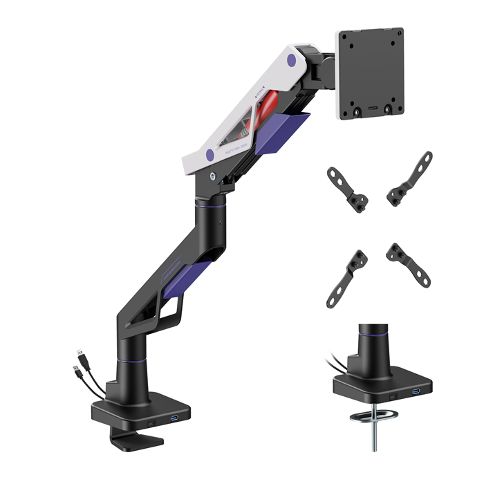 Brateck LDT95-C012UC Atlas Neo Gaming Monitor Arm with USB-A & USB-C Ports For most 24"~57" Monitors, Fit Curved Monitor, Matte Black & White (new) gallery 2
