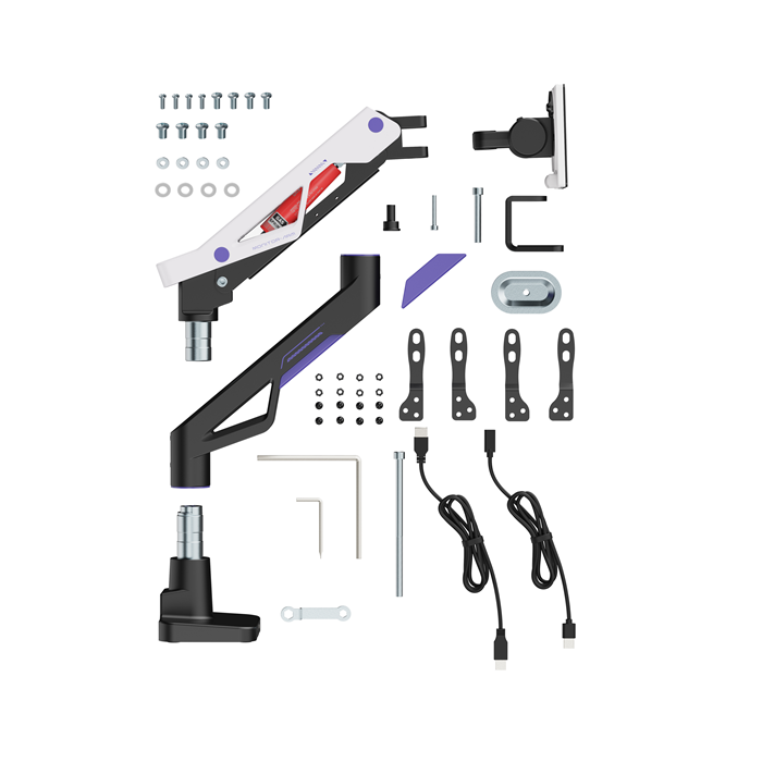 Brateck LDT95-C012UC Atlas Neo Gaming Monitor Arm with USB-A & USB-C Ports For most 24"~57" Monitors, Fit Curved Monitor, Matte Black & White (new) gallery 3