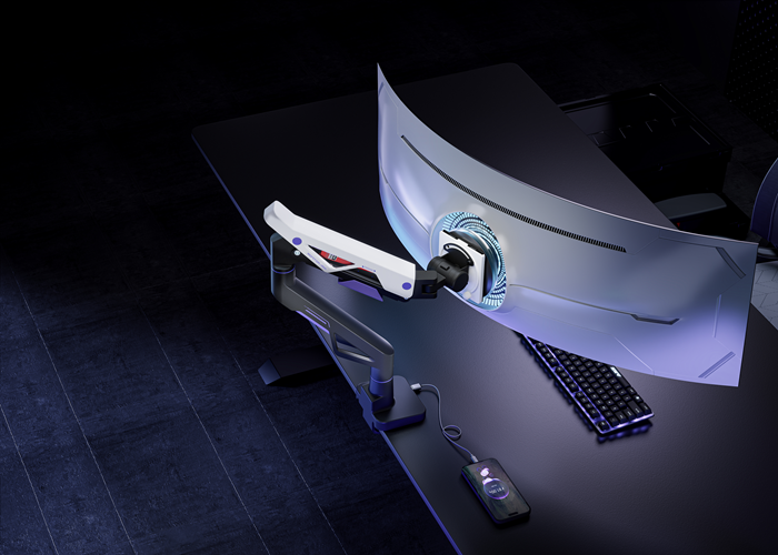 Brateck LDT95-C012UC Atlas Neo Gaming Monitor Arm with USB-A & USB-C Ports For most 24"~57" Monitors, Fit Curved Monitor, Matte Black & White (new) gallery 4
