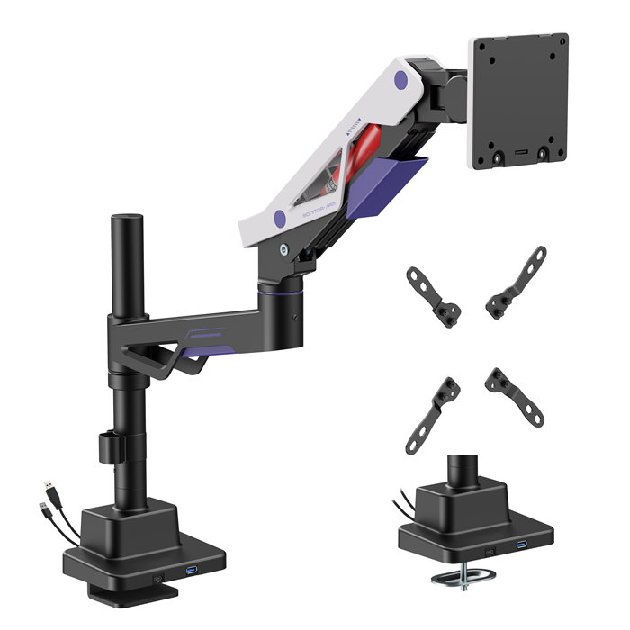 Brateck LDT95-C012UCP Atlas Neo Gaming Pole-Mounted Monitor Arm with USB-A & USB-C Ports For most 24"~57" Monitors, Matte Black & White (new) thumbnail 2