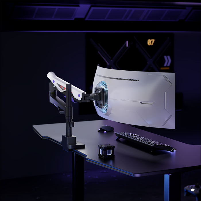 Brateck LDT95-C012UCP Atlas Neo Gaming Pole-Mounted Monitor Arm with USB-A & USB-C Ports For most 24"~57" Monitors, Matte Black & White (new) thumbnail 4