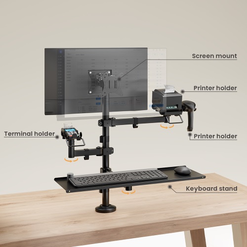 Brateck POS Mounting Solution For Dual Screens (with keyboard tray), Fit Screen Size:17"-32"m, Weight Capacity (per screen): 9kg thumbnail 2